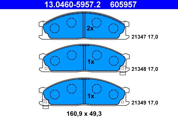 ATE 13.0460-5957.2 - Комплект спирачно феродо, дискови спирачки vvparts.bg