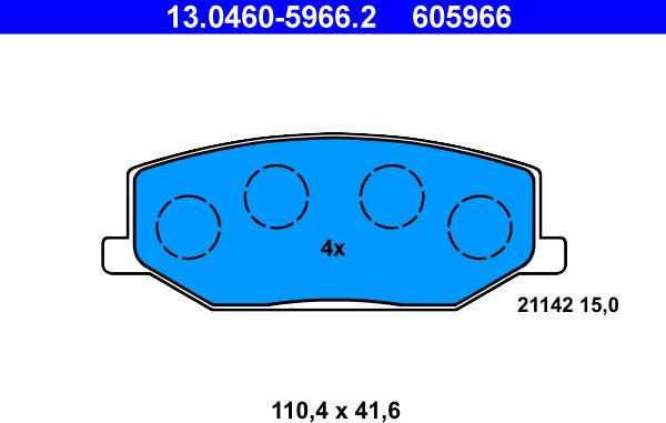 ATE 13.0460-5966.2 - Комплект спирачно феродо, дискови спирачки vvparts.bg