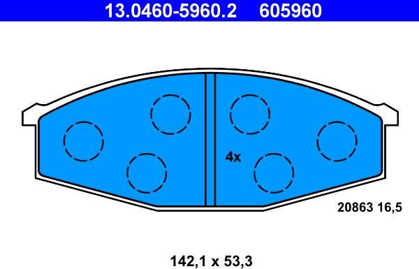 ATE 13.0460-5960.2 - Комплект спирачно феродо, дискови спирачки vvparts.bg