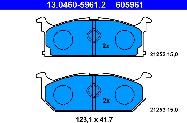 ATE 13.0460-5961.2 - Комплект спирачно феродо, дискови спирачки vvparts.bg