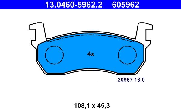 ATE 13.0460-5962.2 - Комплект спирачно феродо, дискови спирачки vvparts.bg