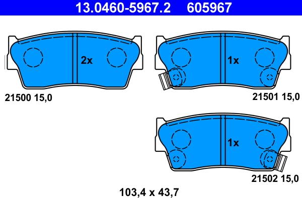 ATE 13.0460-5967.2 - Комплект спирачно феродо, дискови спирачки vvparts.bg