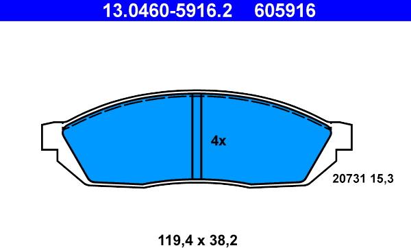 ATE 13.0460-5916.2 - Комплект спирачно феродо, дискови спирачки vvparts.bg