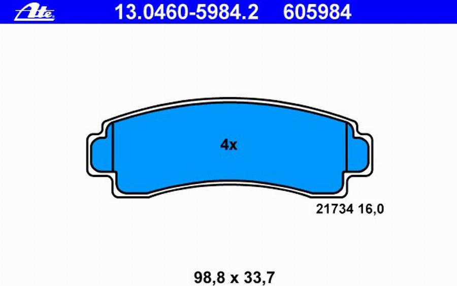 ATE 13 0460 5984 2 - Комплект спирачно феродо, дискови спирачки vvparts.bg