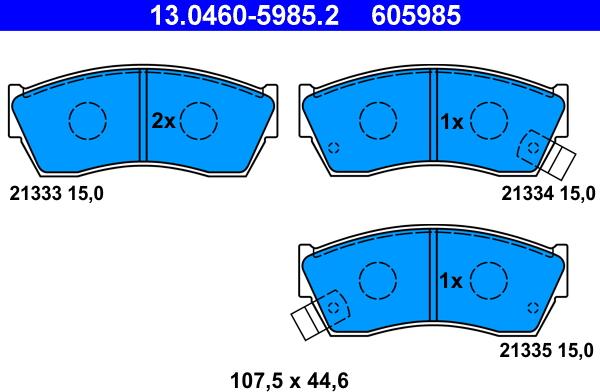 ATE 13.0460-5985.2 - Комплект спирачно феродо, дискови спирачки vvparts.bg