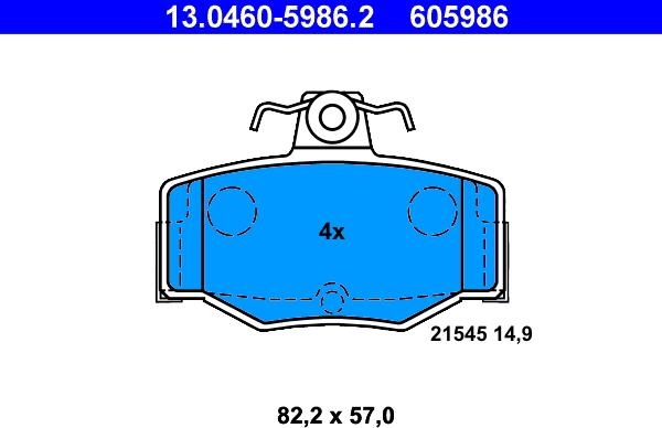 ATE 13.0460-5986.2 - Комплект спирачно феродо, дискови спирачки vvparts.bg