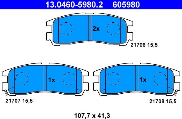 ATE 13.0460-5980.2 - Комплект спирачно феродо, дискови спирачки vvparts.bg