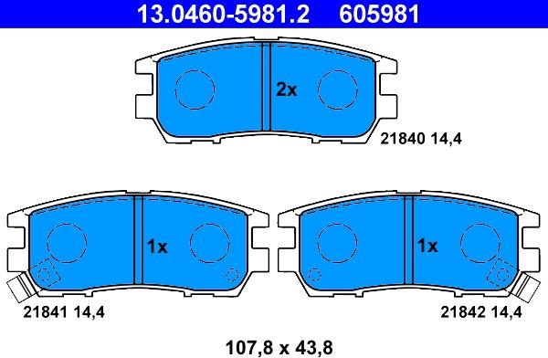 ATE 13.0460-5981.2 - Комплект спирачно феродо, дискови спирачки vvparts.bg