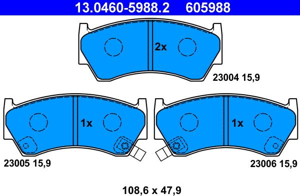 ATE 13.0460-5988.2 - Комплект спирачно феродо, дискови спирачки vvparts.bg