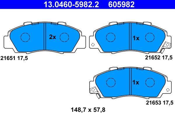 ATE 13.0460-5982.2 - Комплект спирачно феродо, дискови спирачки vvparts.bg