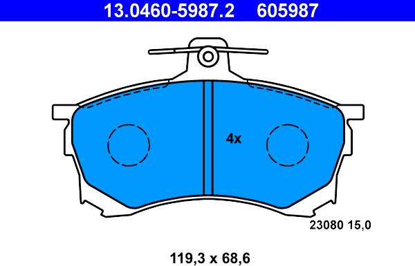 ATE 13.0460-5987.2 - Комплект спирачно феродо, дискови спирачки vvparts.bg