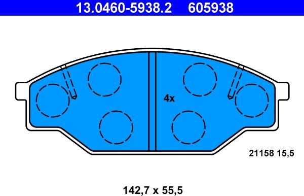 ATE 13.0460-5938.2 - Комплект спирачно феродо, дискови спирачки vvparts.bg