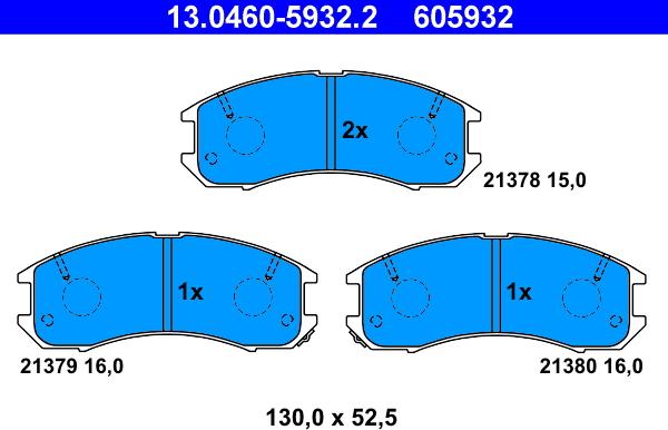 ATE 13.0460-5932.2 - Комплект спирачно феродо, дискови спирачки vvparts.bg