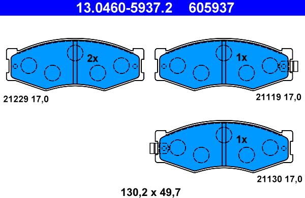 ATE 13.0460-5937.2 - Комплект спирачно феродо, дискови спирачки vvparts.bg