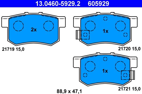 ATE 13.0460-5929.2 - Комплект спирачно феродо, дискови спирачки vvparts.bg