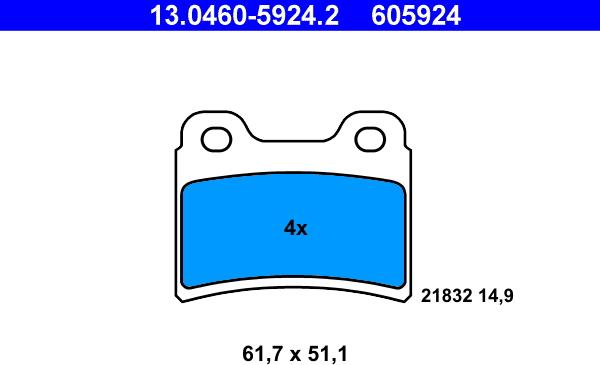ATE 13.0460-5924.2 - Комплект спирачно феродо, дискови спирачки vvparts.bg