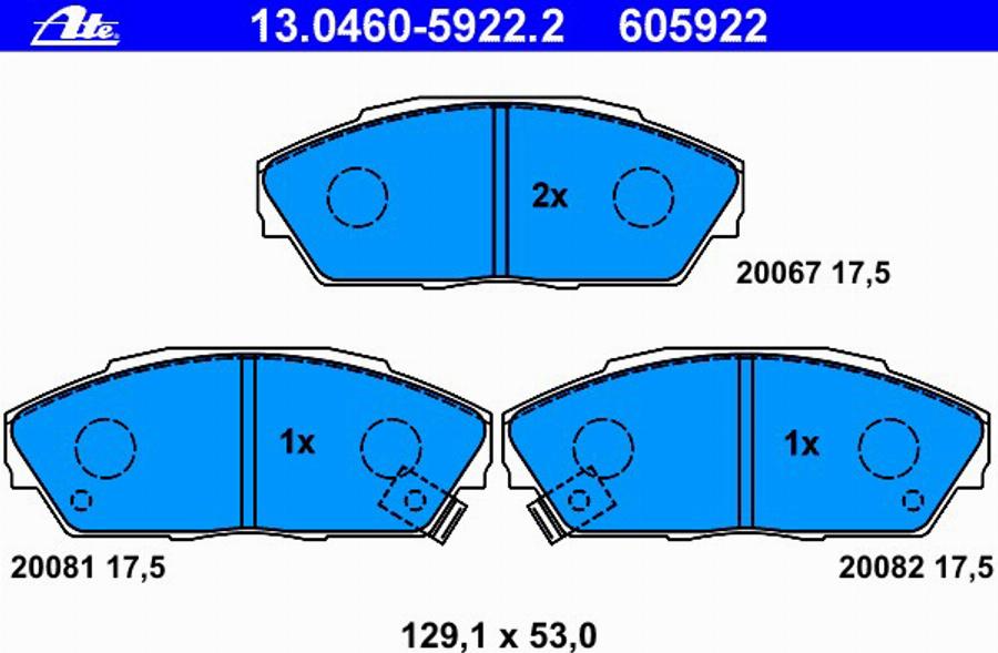 ATE 13.0460-5922.2 - Комплект спирачно феродо, дискови спирачки vvparts.bg