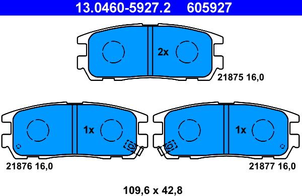 ATE 13.0460-5927.2 - Комплект спирачно феродо, дискови спирачки vvparts.bg