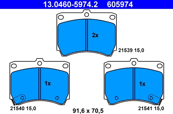 ATE 13.0460-5974.2 - Комплект спирачно феродо, дискови спирачки vvparts.bg