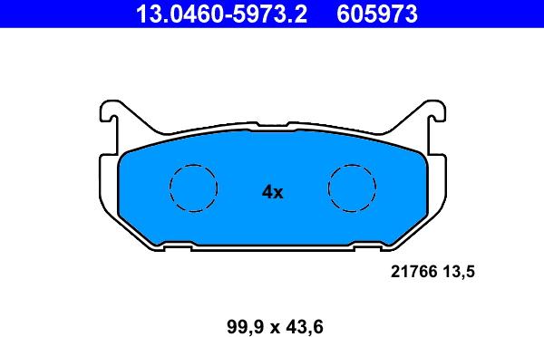 ATE 13.0460-5973.2 - Комплект спирачно феродо, дискови спирачки vvparts.bg