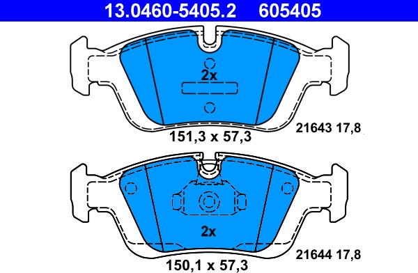 ATE 13.0460-5405.2 - Комплект спирачно феродо, дискови спирачки vvparts.bg