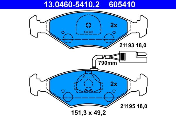 ATE 13.0460-5410.2 - Комплект спирачно феродо, дискови спирачки vvparts.bg