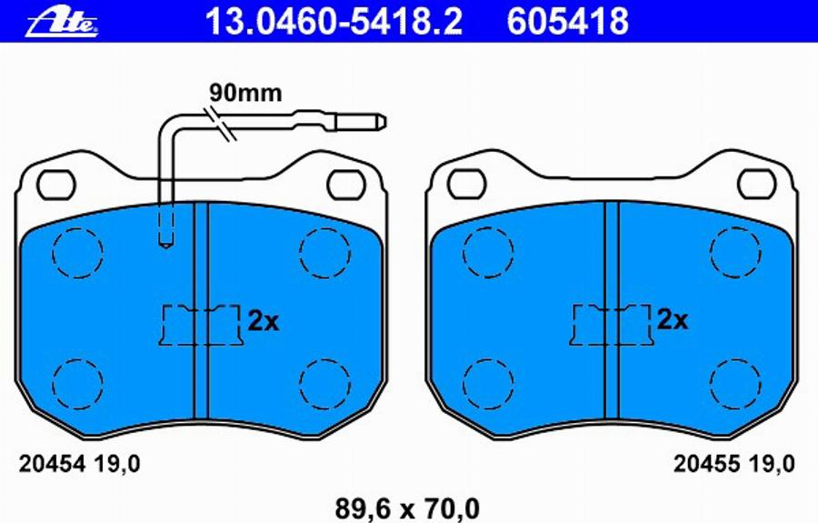 ATE 13.0460-5418.2 - Комплект спирачно феродо, дискови спирачки vvparts.bg