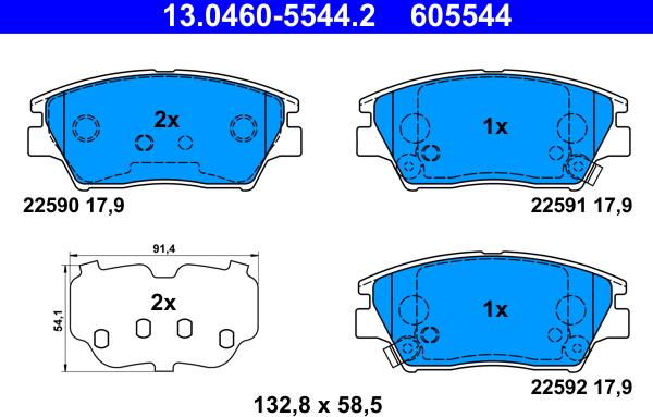 ATE 13.0460-5544.2 - Комплект спирачно феродо, дискови спирачки vvparts.bg