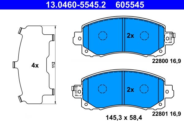 ATE 13.0460-5545.2 - Комплект спирачно феродо, дискови спирачки vvparts.bg