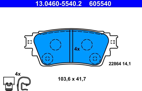 ATE 13.0460-5540.2 - Комплект спирачно феродо, дискови спирачки vvparts.bg