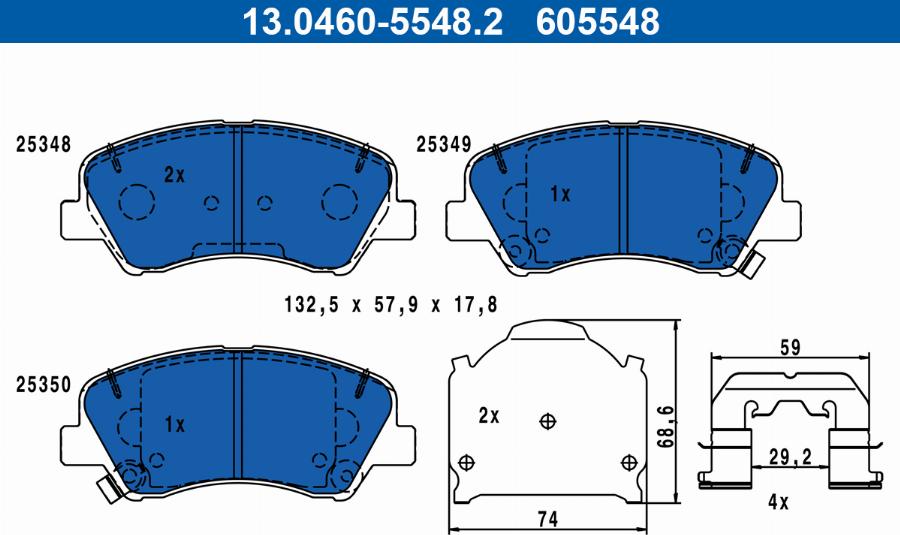 ATE 13.0460-5548.2 - Комплект спирачно феродо, дискови спирачки vvparts.bg