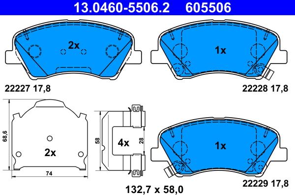 ATE 13.0460-5506.2 - Комплект спирачно феродо, дискови спирачки vvparts.bg