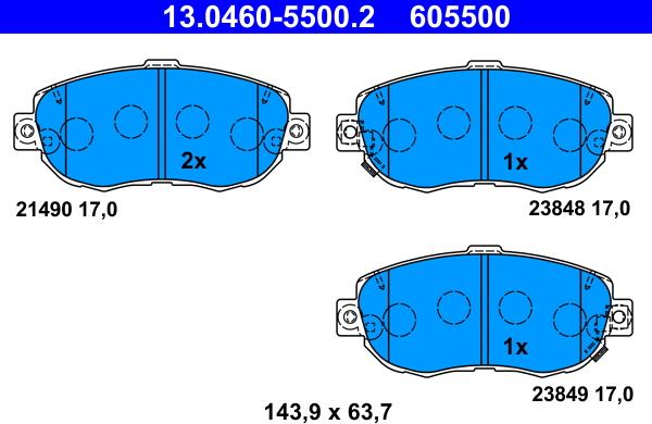 ATE 13.0460-5500.2 - Комплект спирачно феродо, дискови спирачки vvparts.bg