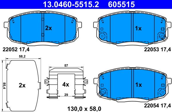 ATE 13.0460-5515.2 - Комплект спирачно феродо, дискови спирачки vvparts.bg