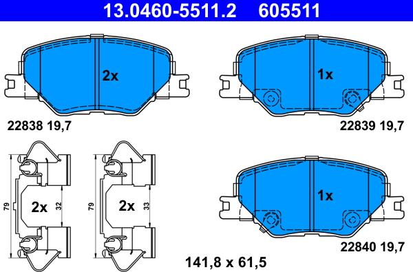 ATE 13.0460-5511.2 - Комплект спирачно феродо, дискови спирачки vvparts.bg