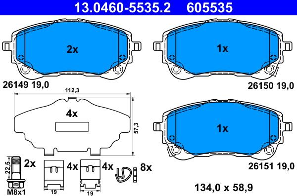 ATE 13.0460-5535.2 - Комплект спирачно феродо, дискови спирачки vvparts.bg