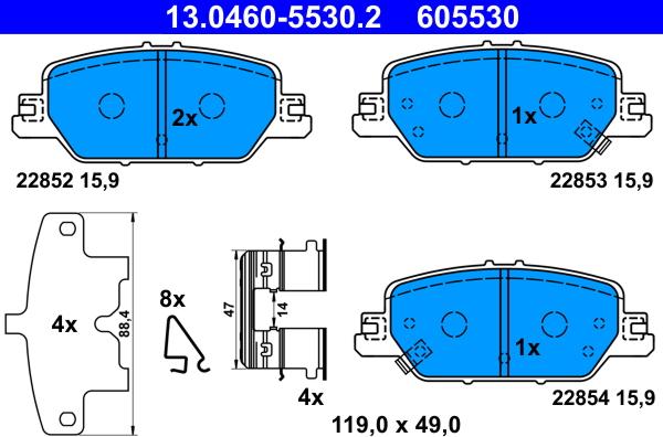 ATE 13.0460-5530.2 - Комплект спирачно феродо, дискови спирачки vvparts.bg