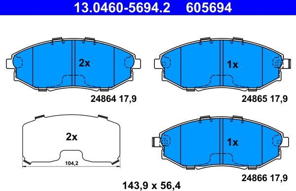 ATE 13.0460-5694.2 - Комплект спирачно феродо, дискови спирачки vvparts.bg