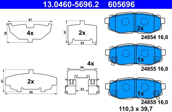 ATE 13.0460-5696.2 - Комплект спирачно феродо, дискови спирачки vvparts.bg