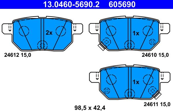 ATE 13.0460-5690.2 - Комплект спирачно феродо, дискови спирачки vvparts.bg