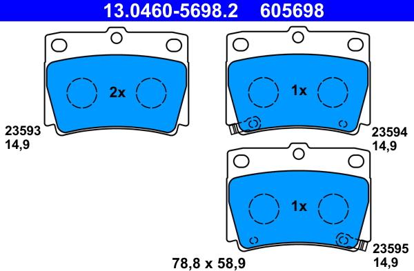 ATE 13.0460-5698.2 - Комплект спирачно феродо, дискови спирачки vvparts.bg