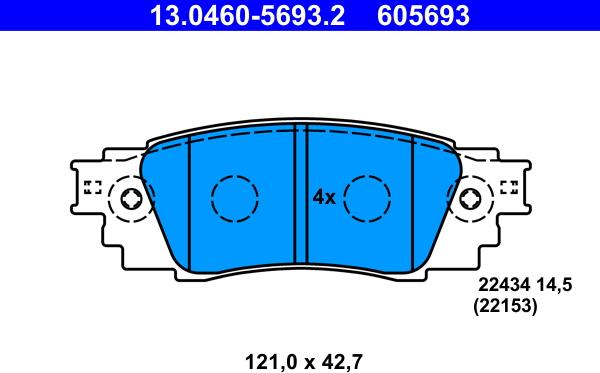 ATE 13.0460-5693.2 - Комплект спирачно феродо, дискови спирачки vvparts.bg