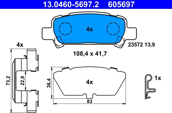 ATE 13.0460-5697.2 - Комплект спирачно феродо, дискови спирачки vvparts.bg