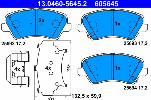 ATE 13.0460-5645.2 - Комплект спирачно феродо, дискови спирачки vvparts.bg