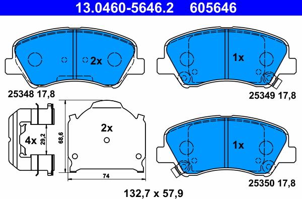 ATE 13.0460-5646.2 - Комплект спирачно феродо, дискови спирачки vvparts.bg