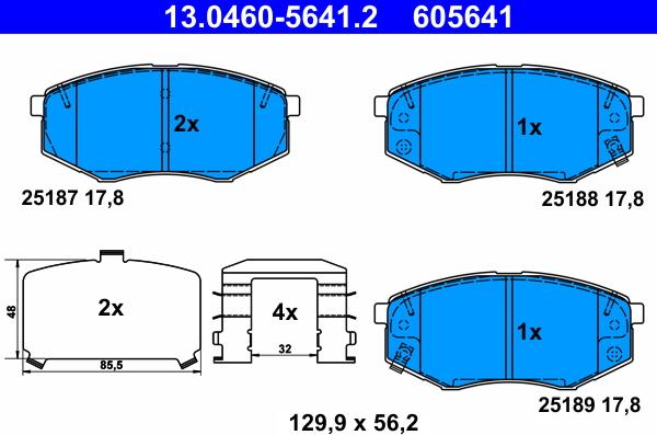 ATE 13.0460-5641.2 - Комплект спирачно феродо, дискови спирачки vvparts.bg