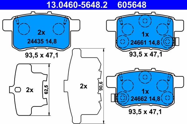 ATE 13.0460-5648.2 - Комплект спирачно феродо, дискови спирачки vvparts.bg