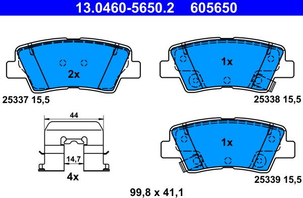 ATE 13.0460-5650.2 - Комплект спирачно феродо, дискови спирачки vvparts.bg