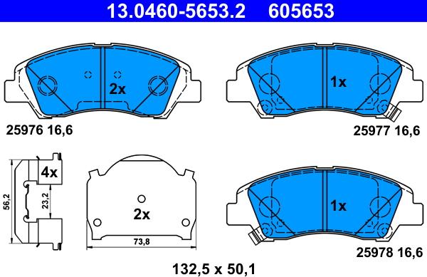 ATE 13.0460-5653.2 - Комплект спирачно феродо, дискови спирачки vvparts.bg