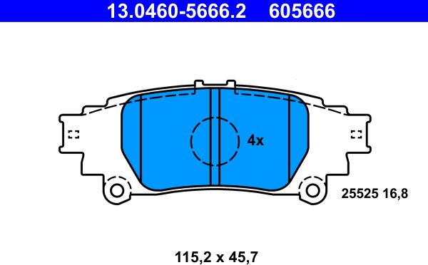 ATE 13.0460-5666.2 - Комплект спирачно феродо, дискови спирачки vvparts.bg